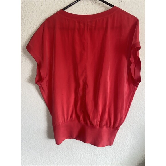 Vintage Express Red Blouse Shirt SS Loose Y2K Romantic Holiday Elastic Tummy SP - Picture 5 of 7